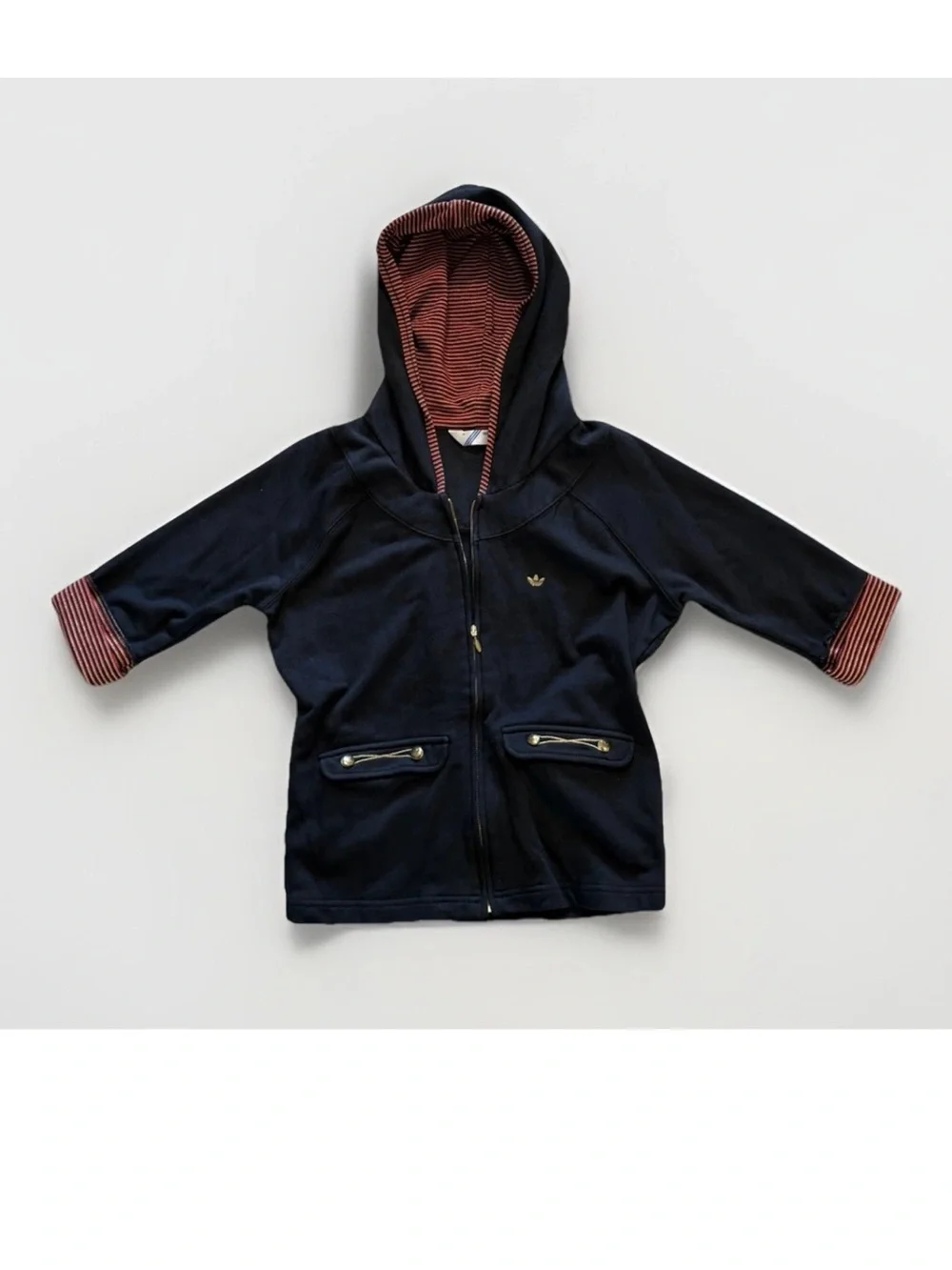 Adidas Girls Y2K Jacket Sz M Black Gold Crest Hood Bamboo Cotton School Travel